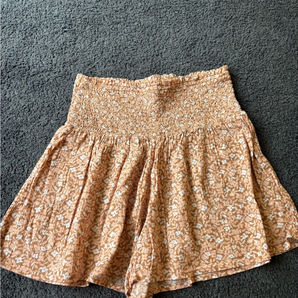 Floral Smocked High-Waisted Shorts